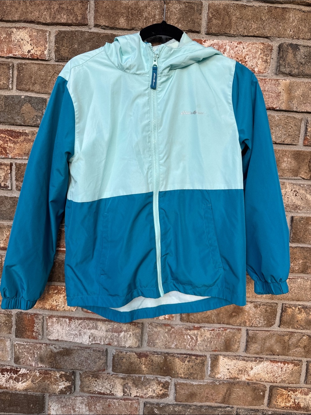Eddie Bauer Kids Hooded Colorblock Rain Jacket Light Teal & Teal size M (10/12)